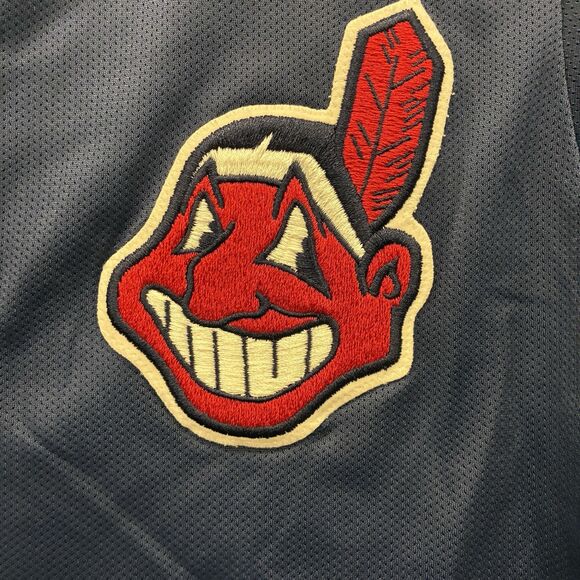Vintage Majestic Cleveland Indians Jersey Mens L Blue Chief Wahoo Stitched Logo - Picture 5 of 9